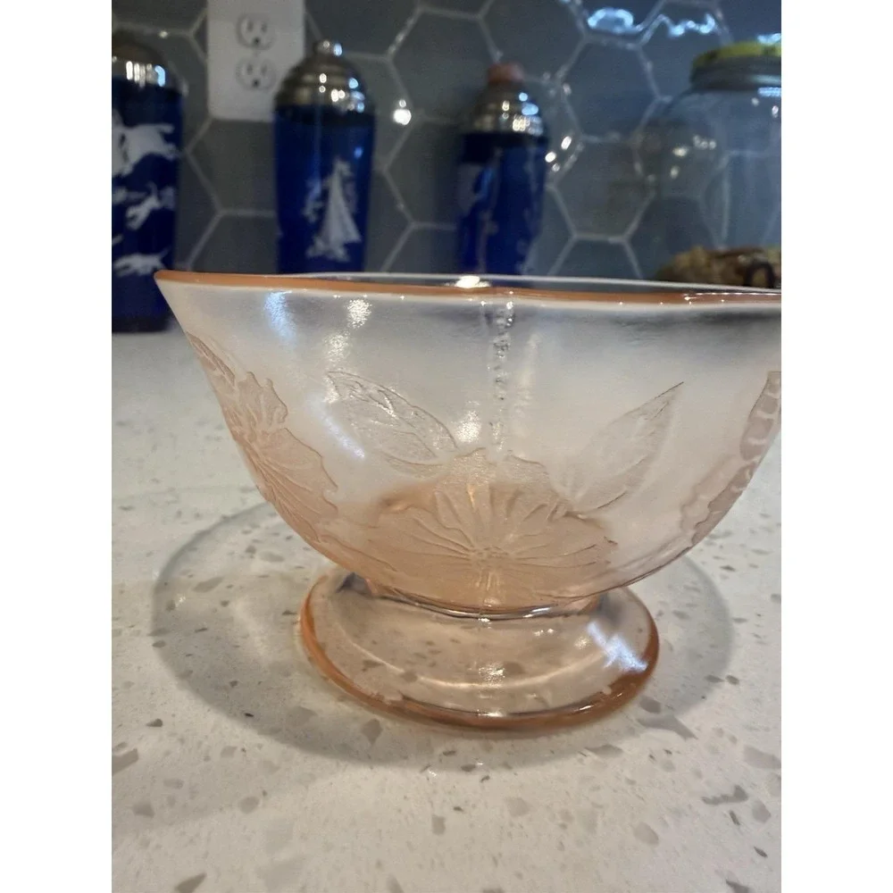 Macbeth Evans Dogwood Apple Blossom Pink Sherbet Dish Bowl Depression Glass